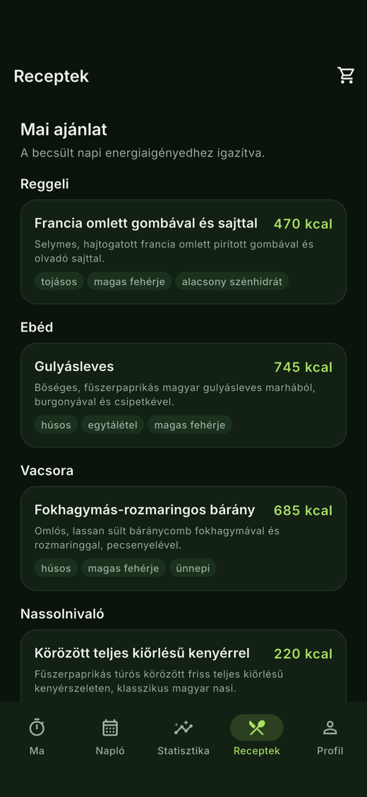 Napi recept-ajánlás reggelivel, ebéddel és vacsorával.